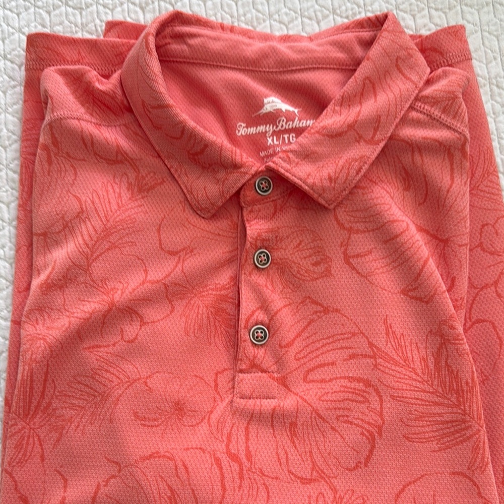 Tommy Bahama Orange floral polo style.